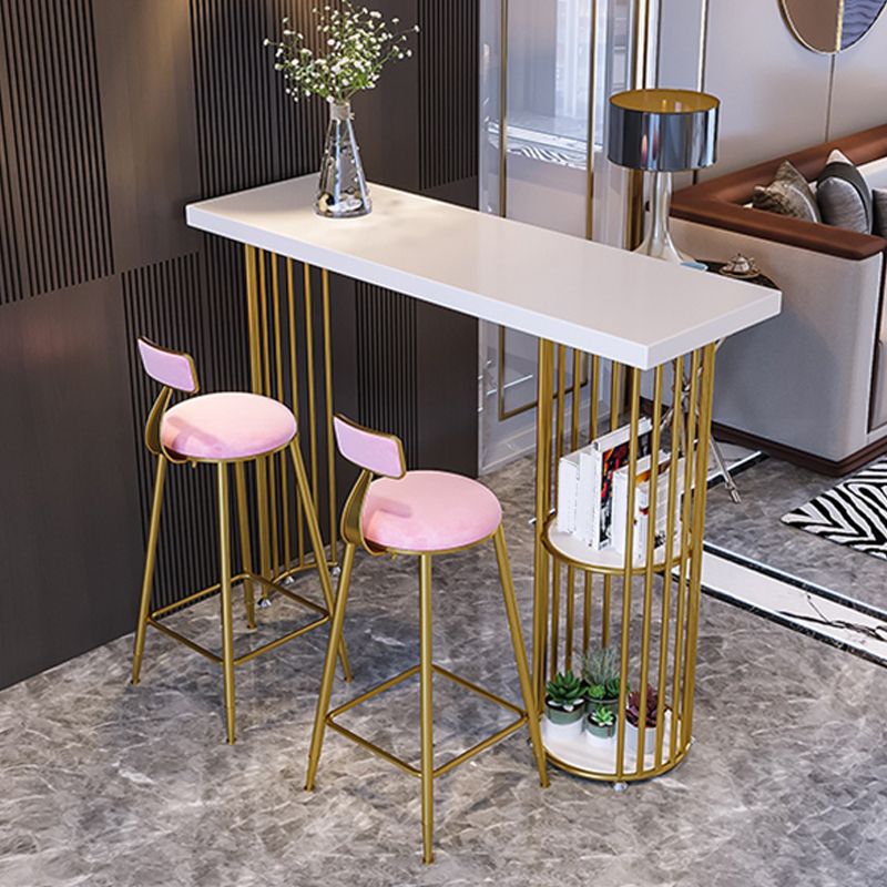 Glam Style Rectangle Bar Table Double pedestal Bar Dining Table with Storage