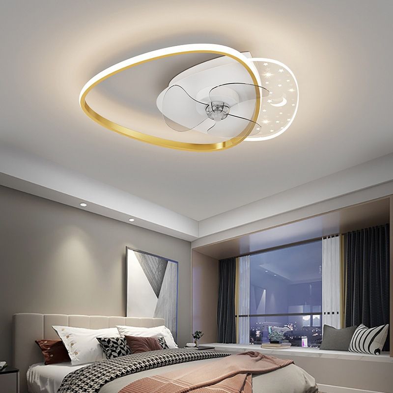 LED Contemporary Fan Light Geometric Iron and Acrylic Ceiling Fan Fixture in Gold