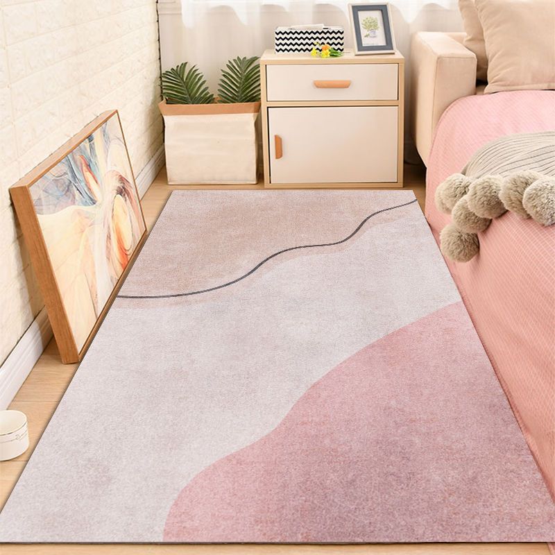 Light Pink Contrast Color Rug Polyester Nordic Indoor Rug Washable Rug for Drawing Room