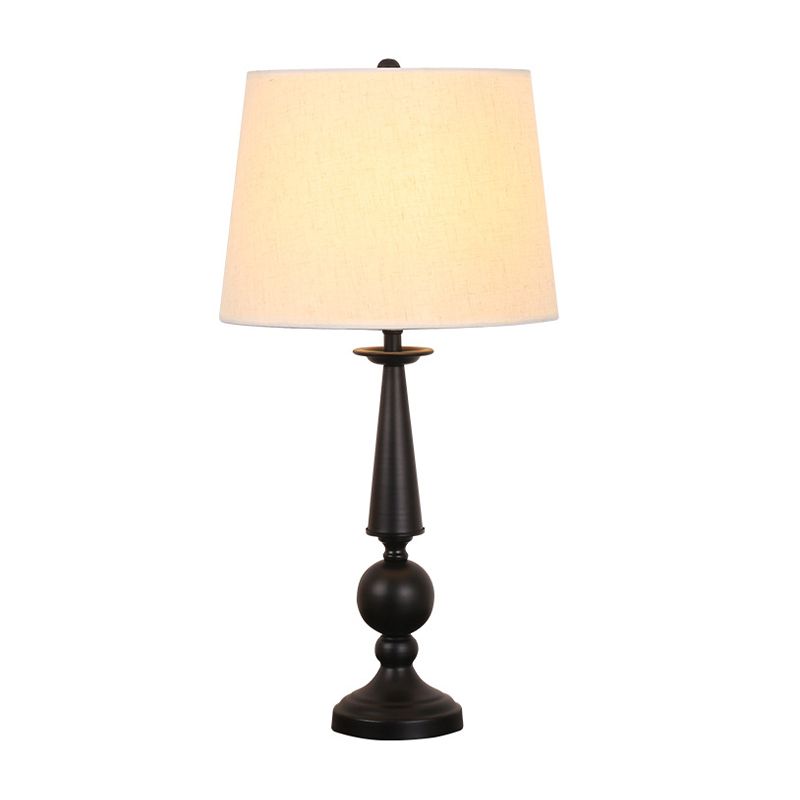 1 Bulb Tapered Drum Shade Night Lamp Rustic White Fabric Table Lighting with Column Pedestal