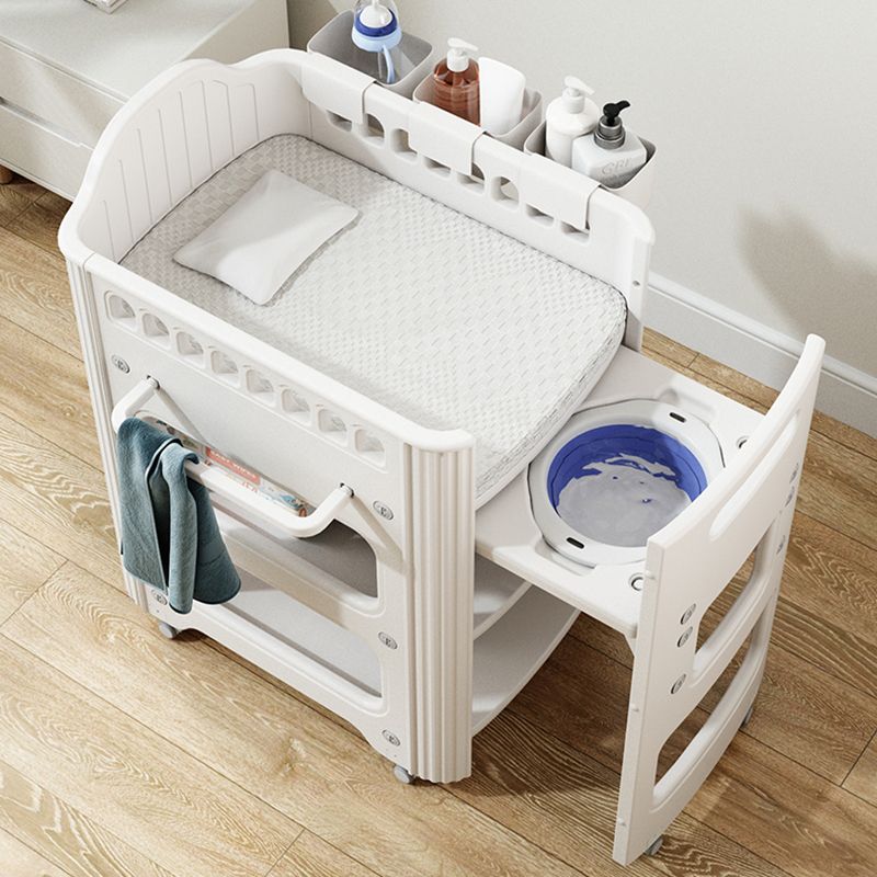 Modern Pure White Changing Table with Pad and Storage, Flat Top Baby Changing Table