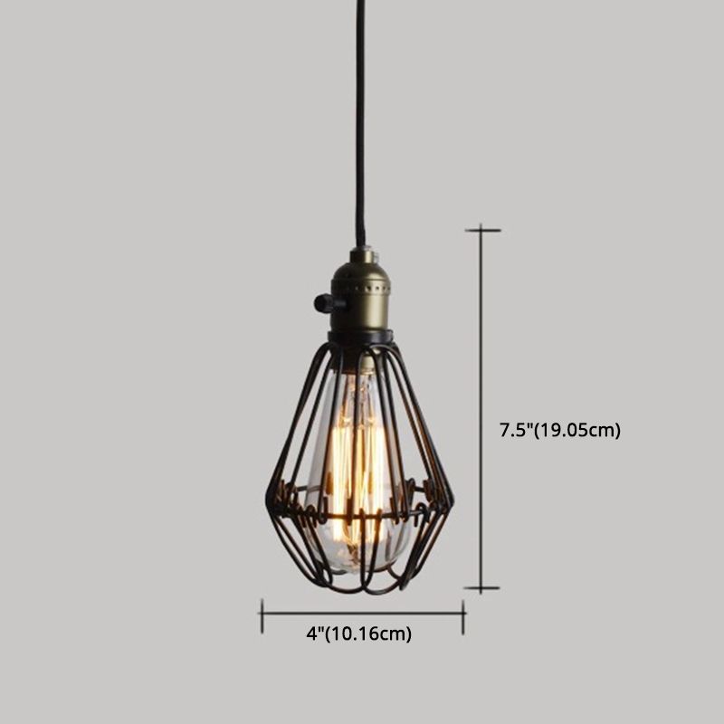 Small Cage Coffee Shop Hanging Light Fixture Antiqued Metal Black Pendant Ceiling Light