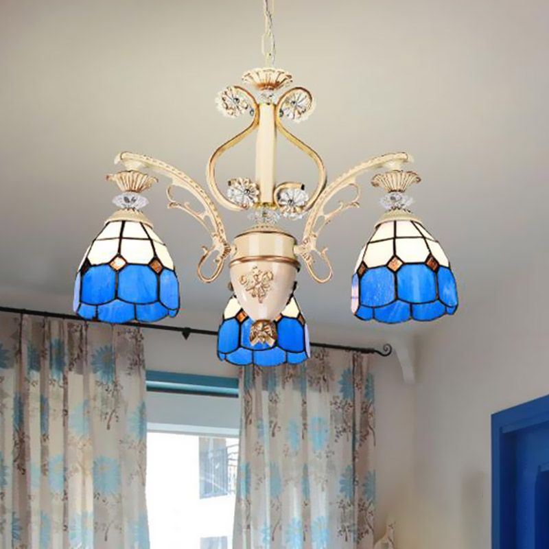 Baroque Dome Shape Chandelier Lumière 5/9/11 Lumières Coupage Éclairage de pendentif en verre en bleu, 23,5 "/31,5" /35,5 "de largeur