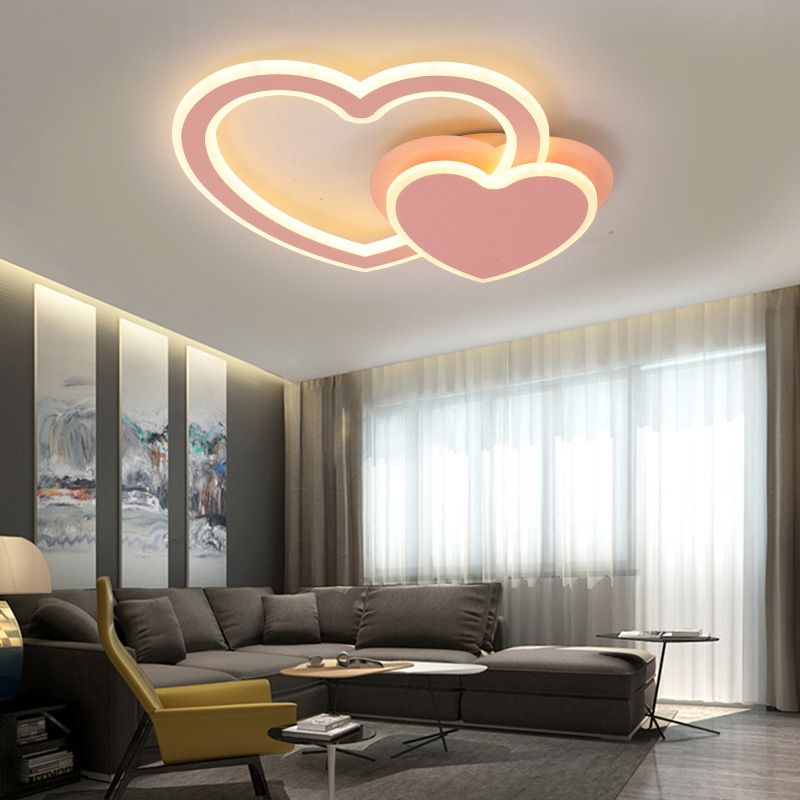 Kids Undertint LED Flush Plafond Light Double Loving-Heart Acryl Plafond Lamp voor Kid Slaapkamer