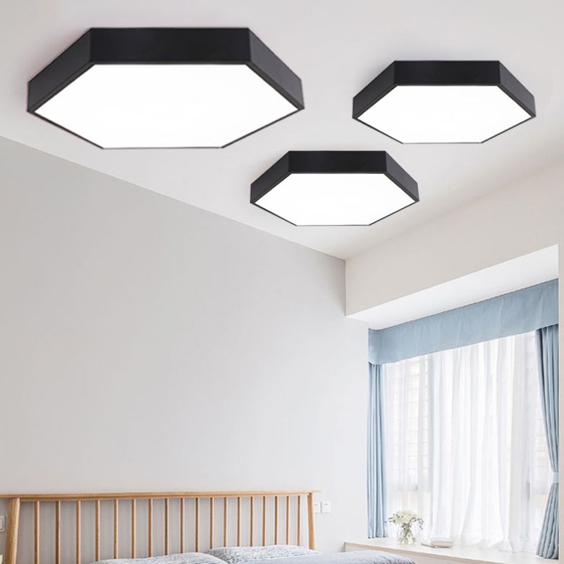 Modern Creative Hexagon LED Ceiling Light Lacquered Iron Macaron Flush Mount with Acrylic Shade