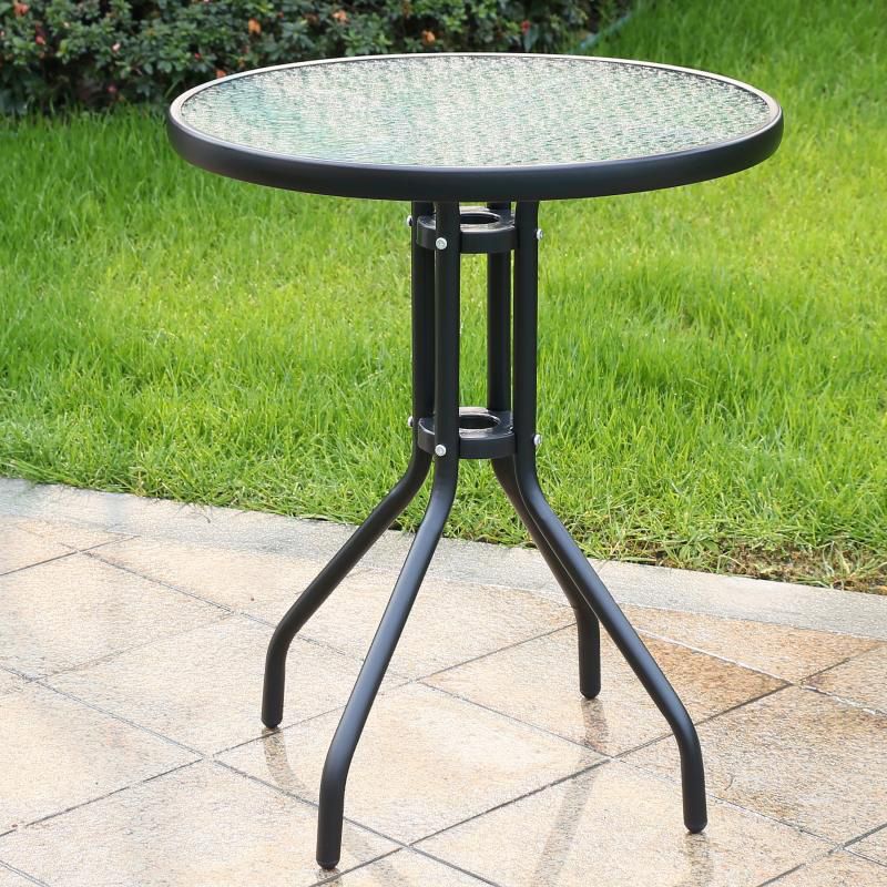 Minimalistic Round/Square Coffee Table Glass and Metallic Patio Table