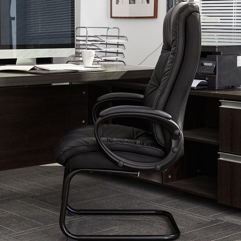 Fixed Arms Office Chair Leather No Distressing Ergonomic Desk Chair