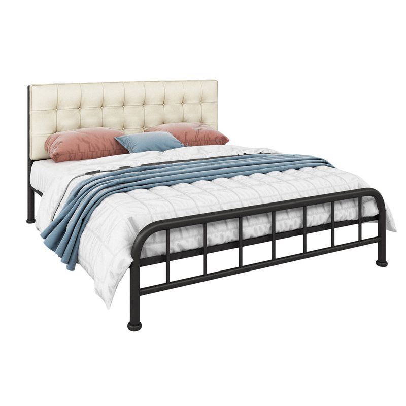 Scandinavian Metal Bed Tall Clearance Panel Bed with Upholstered Headboard