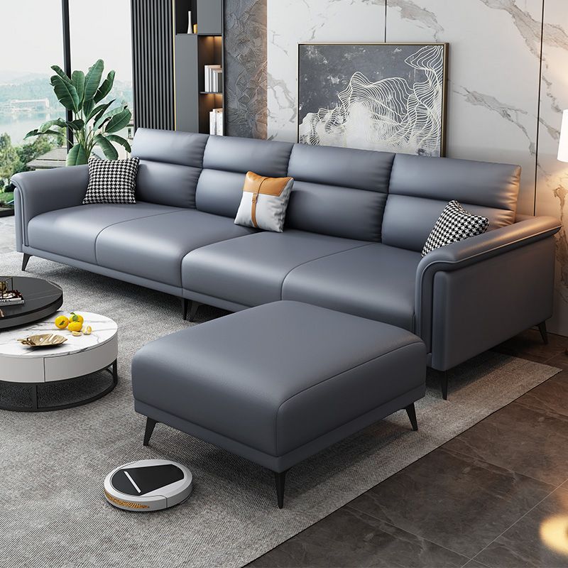 Dark Gray Faux Leather Sofa Stain-Resistant Pillow Top Arm Sectional