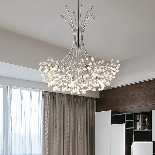 Clear Crystal Beaded Chandelier Lighting with Bouquet Design Modern 13/19 Lights Black/Chrome Hanging Lamp