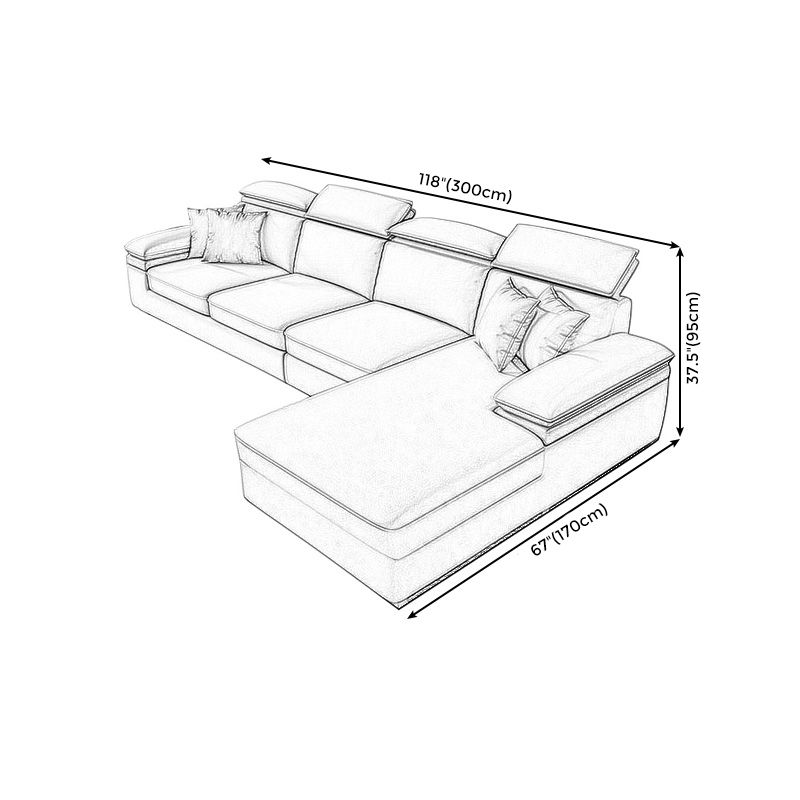 Fabric Pillow Top Arm Sofa 118.11"Lx 66.93"W x 37.4"H Cushion Back Sectionals with Chaise