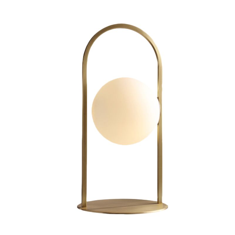 Post Modern Oval Ring Table Light Metal 1 Bulb Living Room Desk Lamp in Brass with Ball Milk Glass Shade