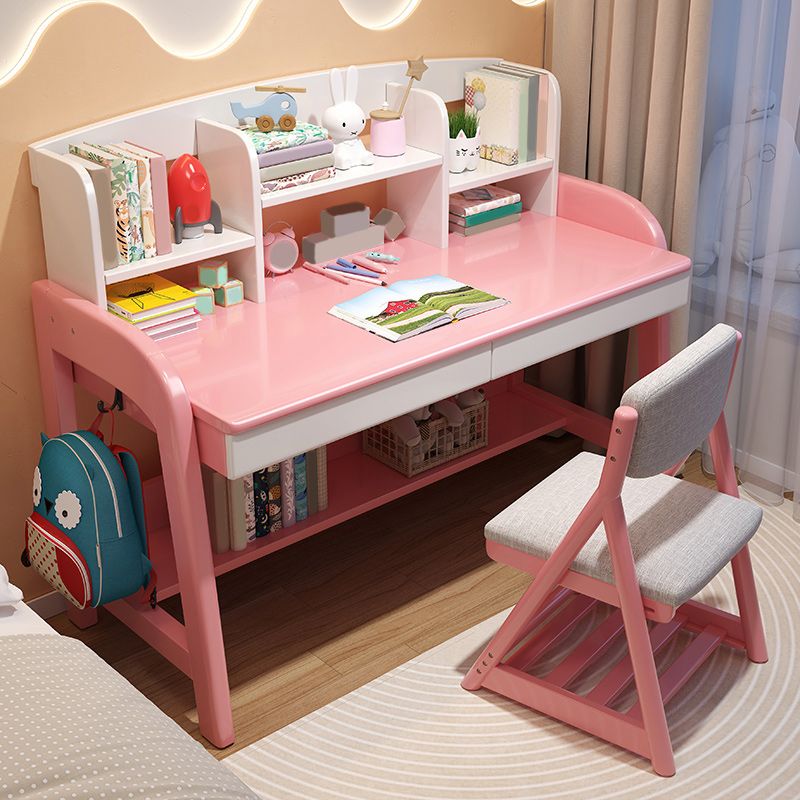 Contemporary Solid Wood Children's Desk with Storage Shelves and Drawers