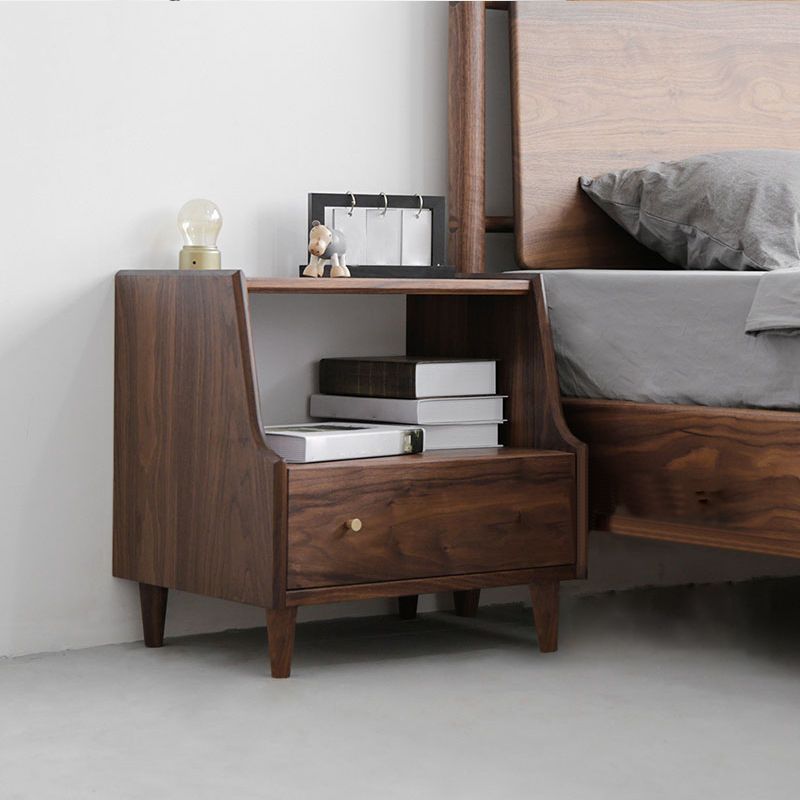 1 Drawer Medium Wood Nightstand Modern Solid Wood Night Table ,19.7" Tall