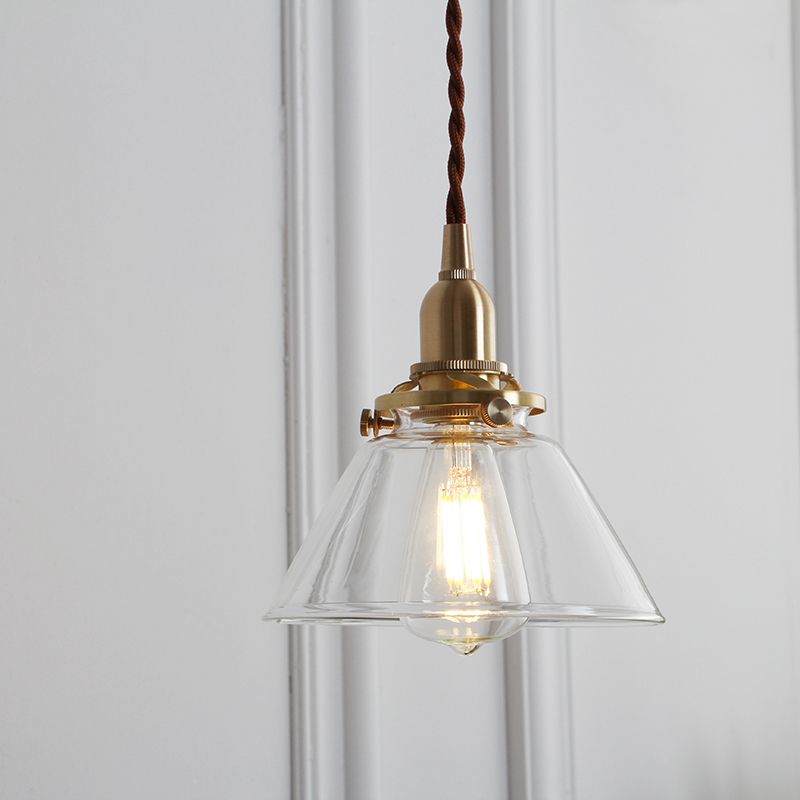 Conical Clear Glass Pendant Light Antique 1-Light Restaurant Hanging Light Fixture