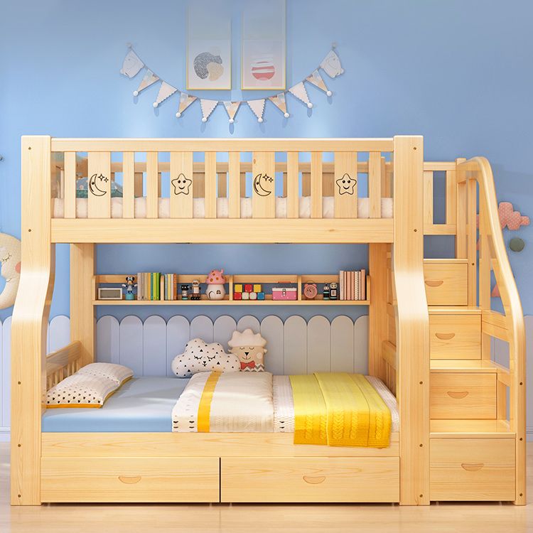 Natural Scandinavian Kids Bed Low Profile Bunk Bed with Drawers