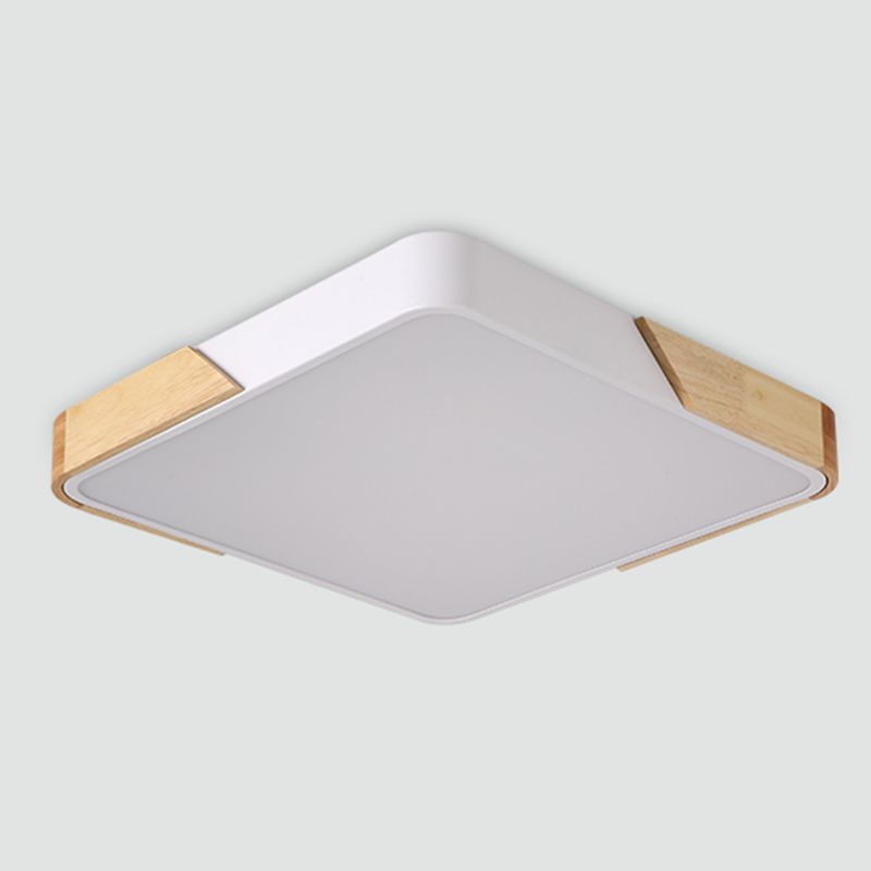 Modern Wood Flush Mount LED Geometric Shape Ceiling Light with Acrylic Shade