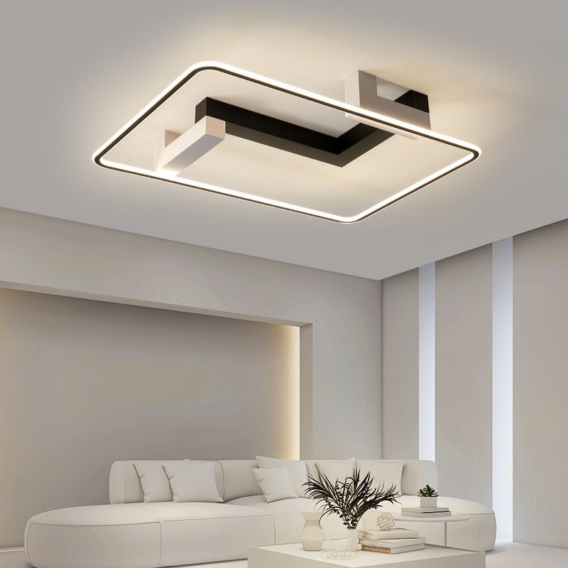 Modern Style Linear Ceiling Light Metal 1 Light Ceiling Lamp for Bedroom in Black