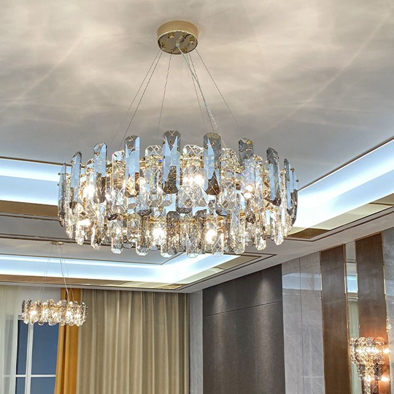 Round Crystal Pendant Light Fixtures Modern Chandelier Lighting for Living Room