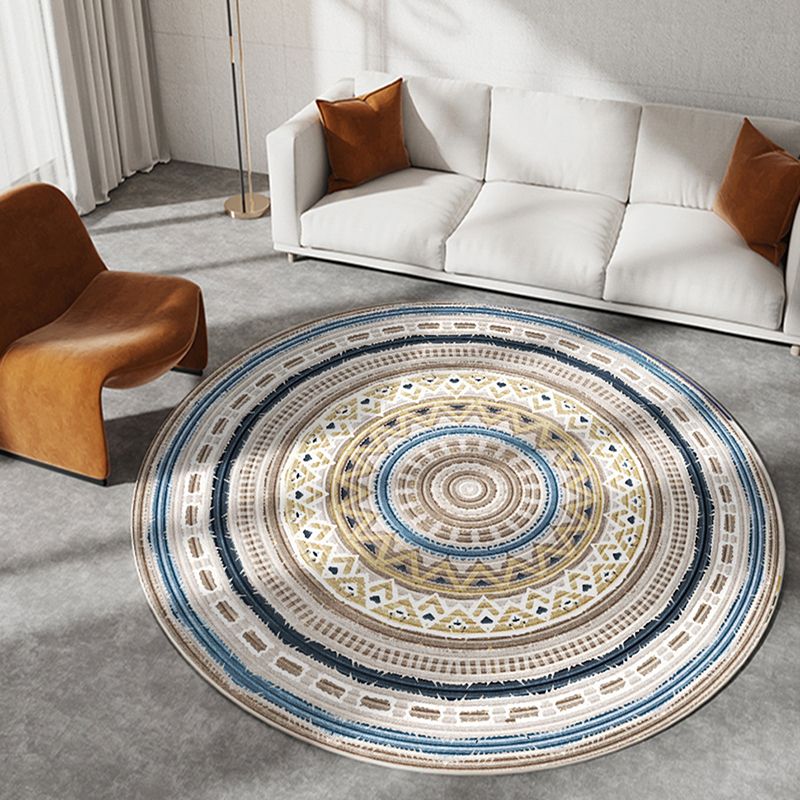 Round Rug Polyester Area Carpet Non-Slip Backing Indoor Rug for Home Decoration