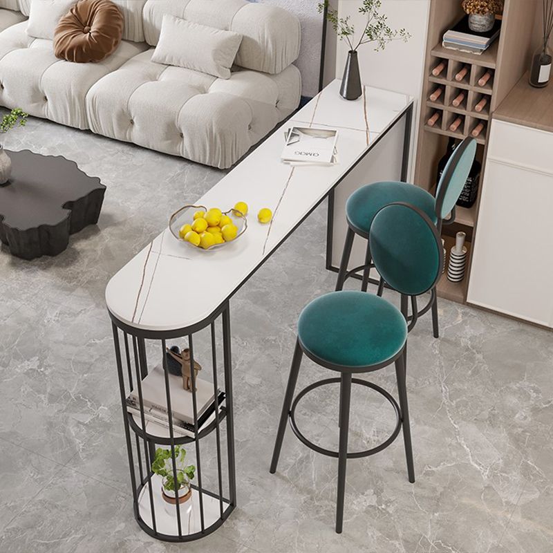 Stone and Metal Modern Cocktail Bar Table with Storage Indoor Counter Table