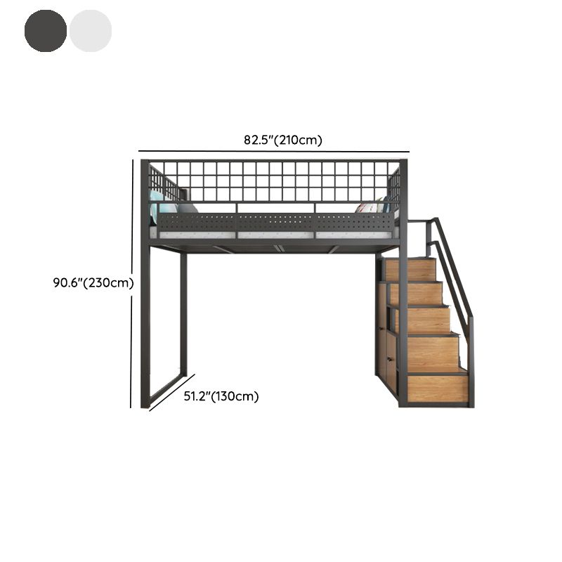 Industrial Style Black / White Loft Bed Iron Kid Bed with Guardrails