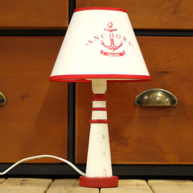 One Bulb Tapered Shade Desk Light with Anchor Nautical Resin Reading Light in Red for Study Room