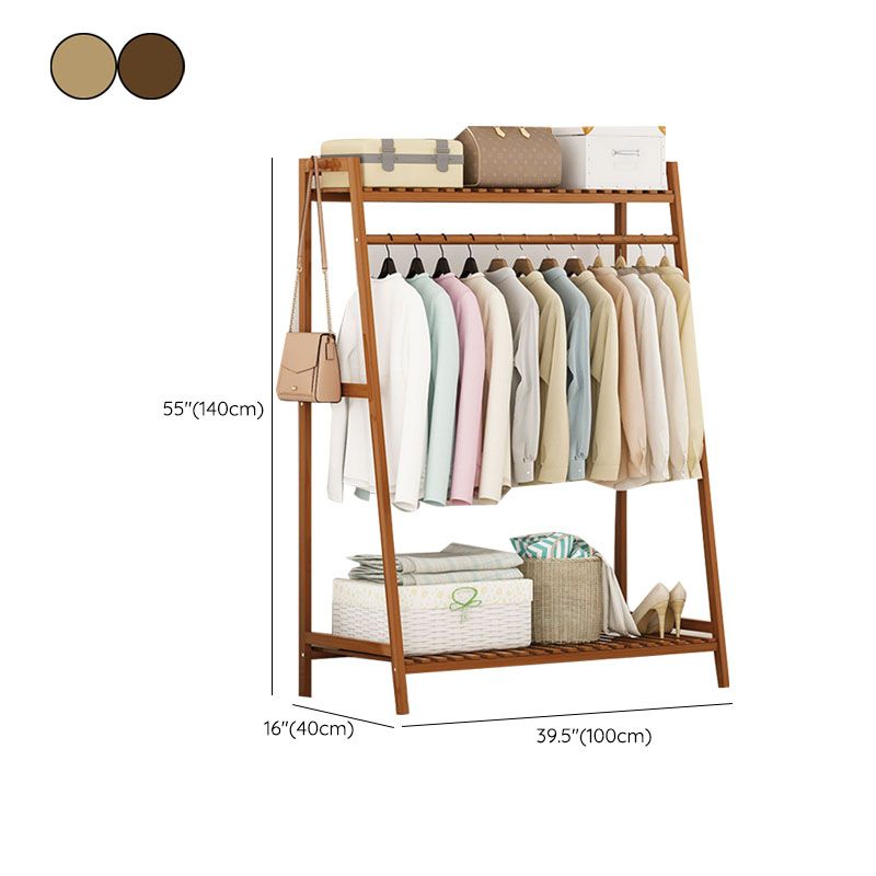 Modern Clothes Hanger Free Standing Wood Coat Rack with Storage Shelving