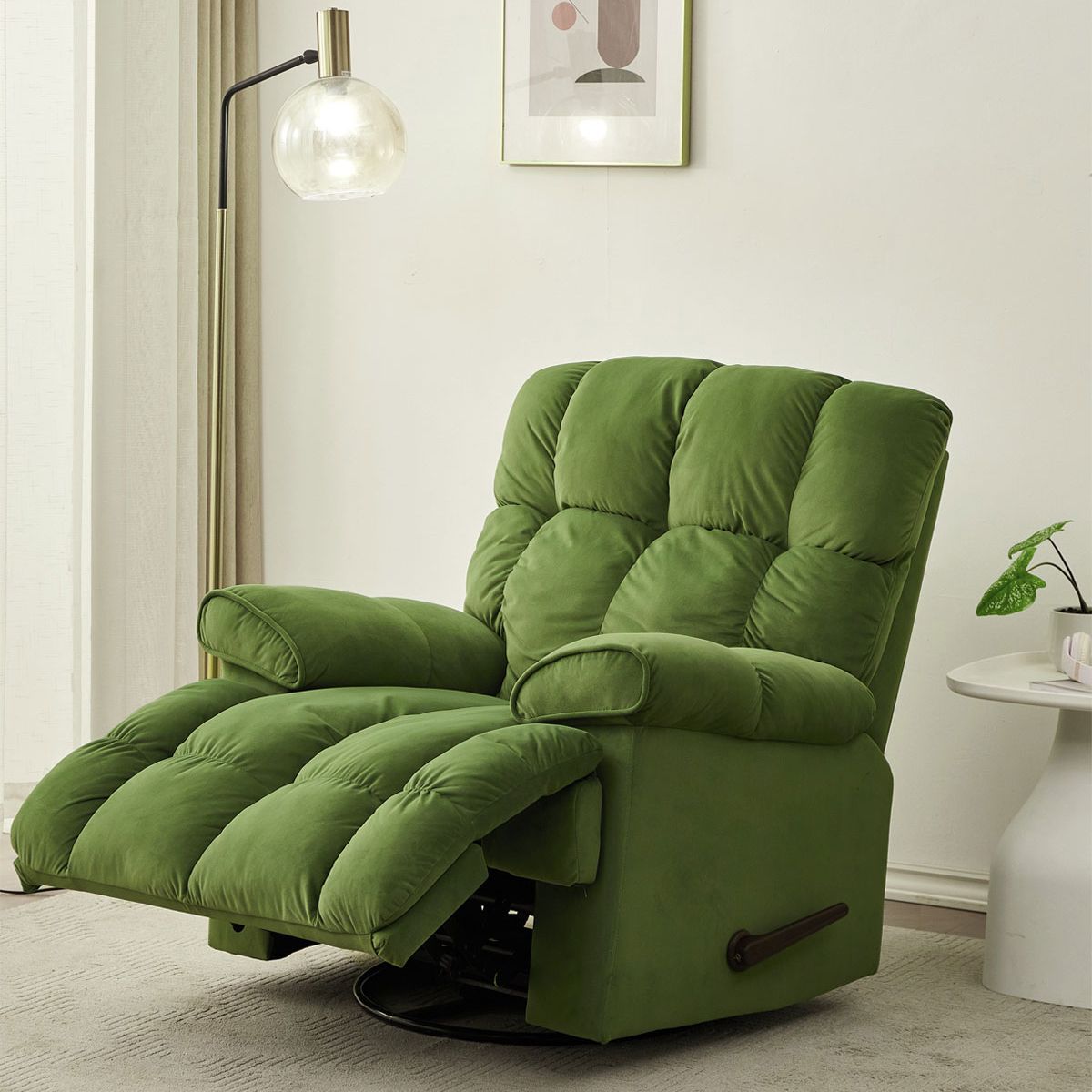 Contemporary Velvet Recliner Chair Solid Color Standard Recliner with Position Lock