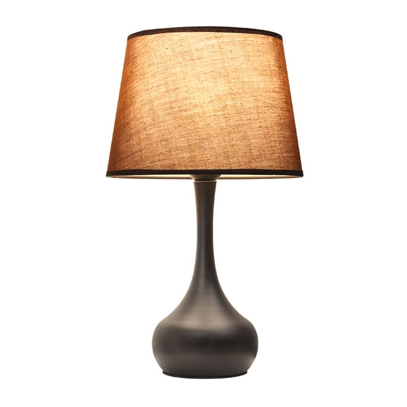 Fabric Brown/White Nightstand Lamp Barrel Shade 1-Light Rural Table Light with Slim Neck Pedestal