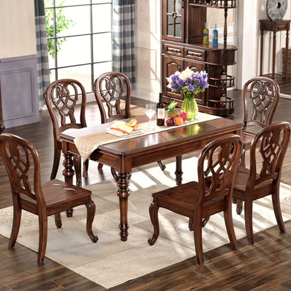 Traditional Style Solid Wood Dining Set with Rectangle Shape Table Table and 4 Legs Base