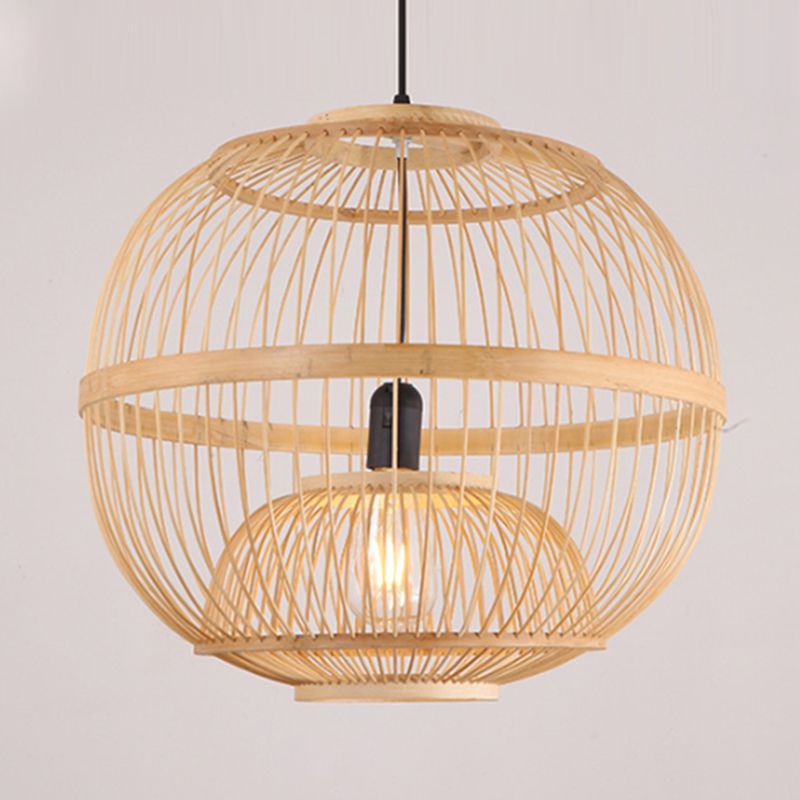 Art Deco Circle Hanging Light Bambus hängende Anhängervorstellung in Beige für Esszimmer