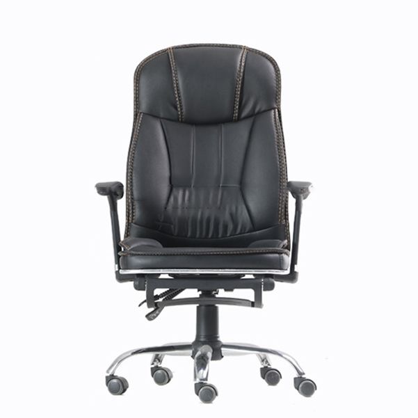 Contemporary Arm Chair Adjustable Seat Height Fixed Arms Black Leather Office Chair