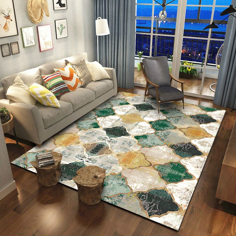Olden Geometric Printed Rug Multi Color Synthetics Area Carpet Anti-Slip Backing Stain-Resistant Indoor Rug for Parlor