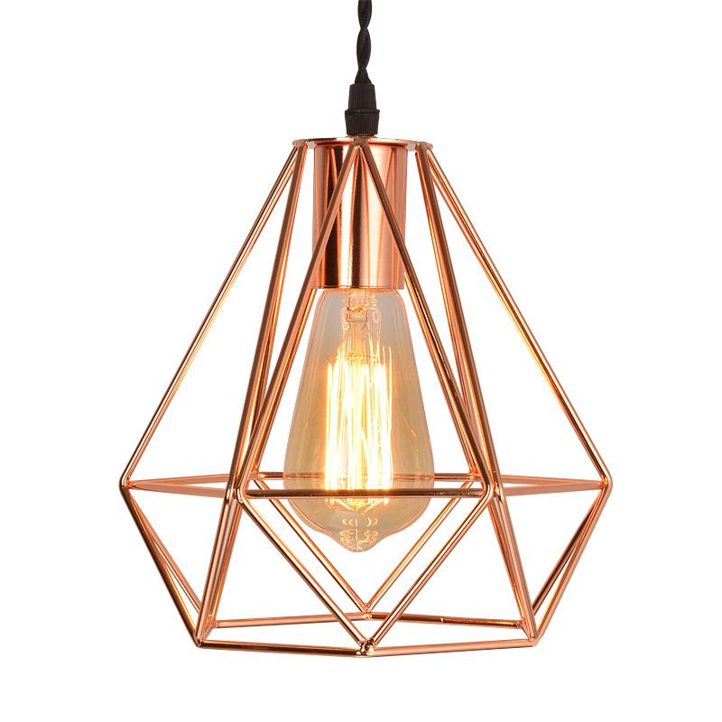 Diamond Iron Cluster Pendant Lighting Post-Modern Restaurant Hanging Lamp in Rose Gold