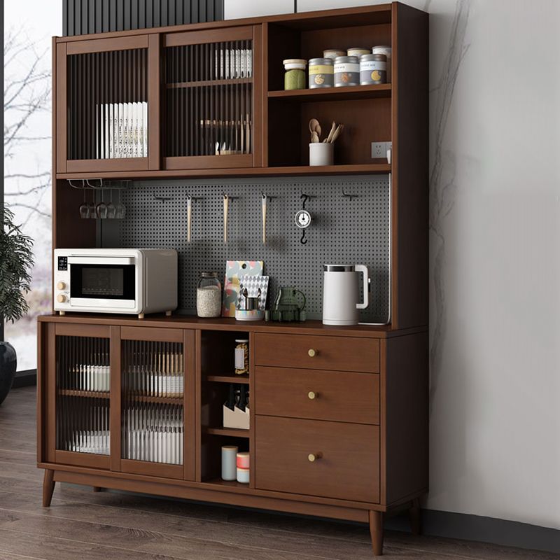 Modern Rubberwood Dining Hutch Glass Doors Hutch Buffet with Drawers