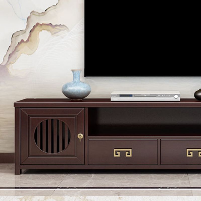 Solid Wood TV Cabinet Traditional Style Household Simple Open TV Stand Console