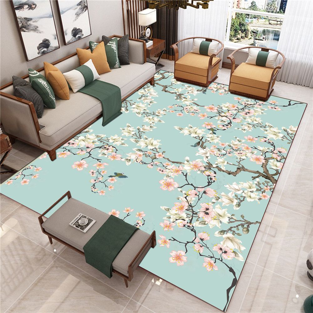 Multicolor Distressed Area Carpet Polyester Branches Print Indoor Rug Non-Slip Backing Carpet for Living Room