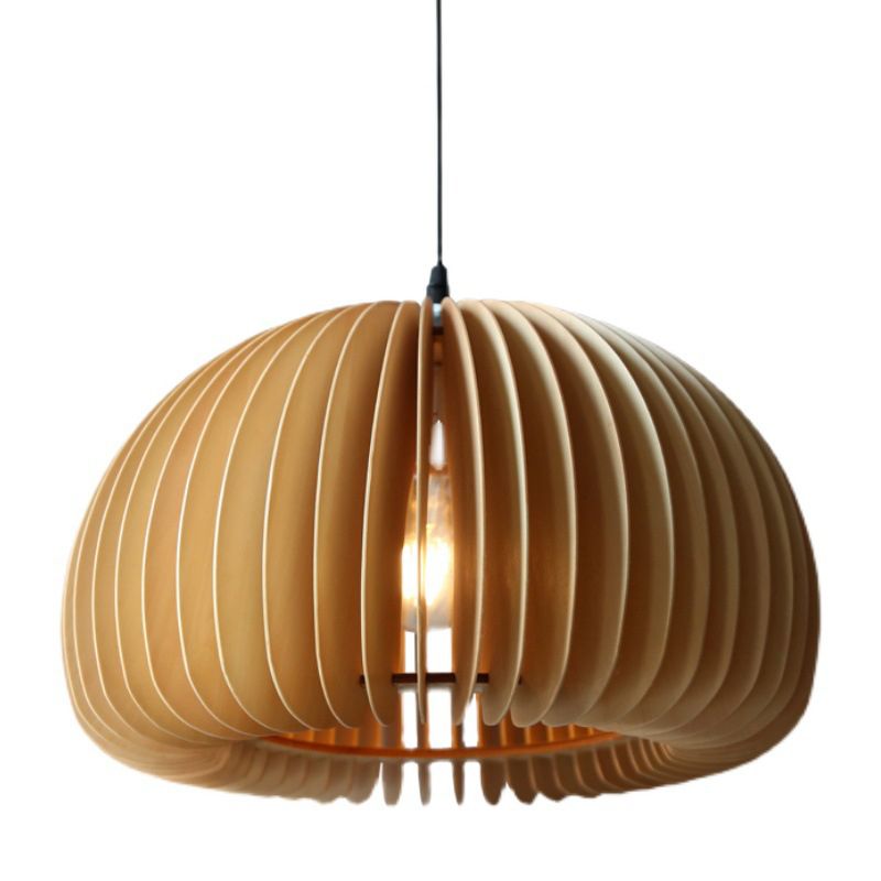 Luz de calabaza de madera de madera beige estilo chino 1 lámpara colgante de techo de restaurante ligero