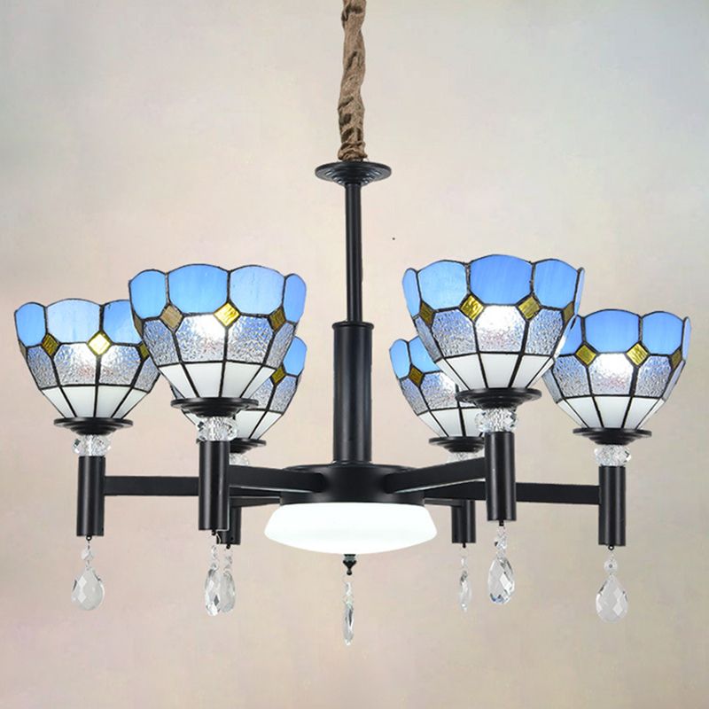 Handcrafted Stained Glass Chandelier Shaded Mediterranean Style Suspension Light for Lobby