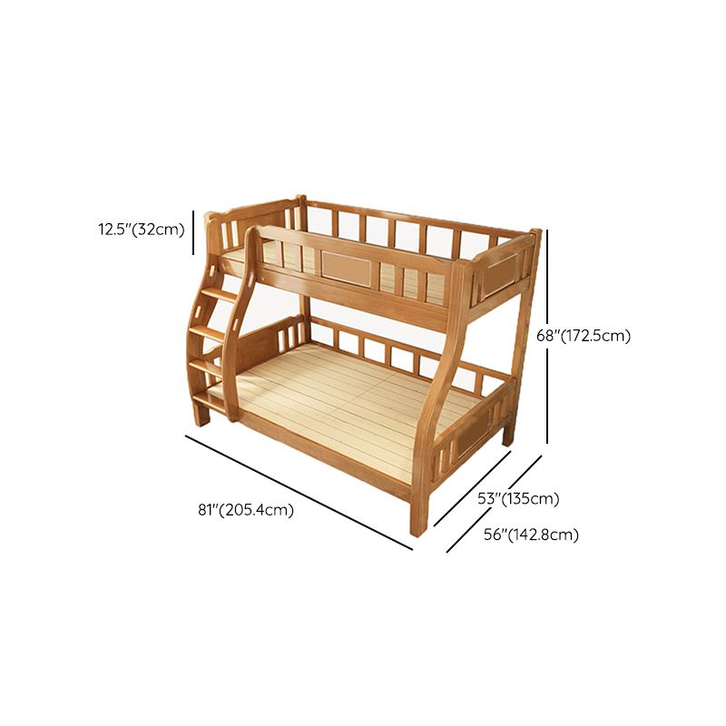 Modern Solid Wood Bunk Bed Slat Rubberwood Kids Bed with Staircase