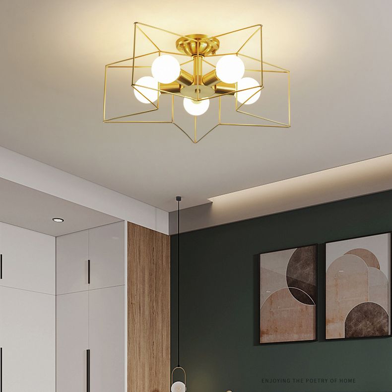 Industrial Star Semi Flush Mount Ceiling Fixture Metal Semi Flush Ceiling Lights for Bedroom