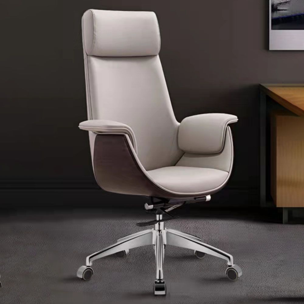 Leather Adjustable Task Chair Silver Metal Base Modern Office Chair