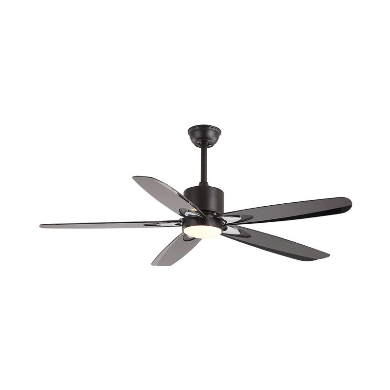 55.5" W LED Semi Flush Mount Contemporary Circle Metallic Hanging Ceiling Fan Lighting in Black for Bedroom, 5 Blades