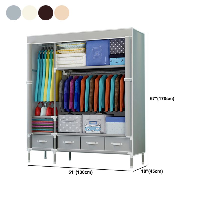 Steel Frame Wardrobe Cabinet Contemporary Home Wardrobe with Drawers