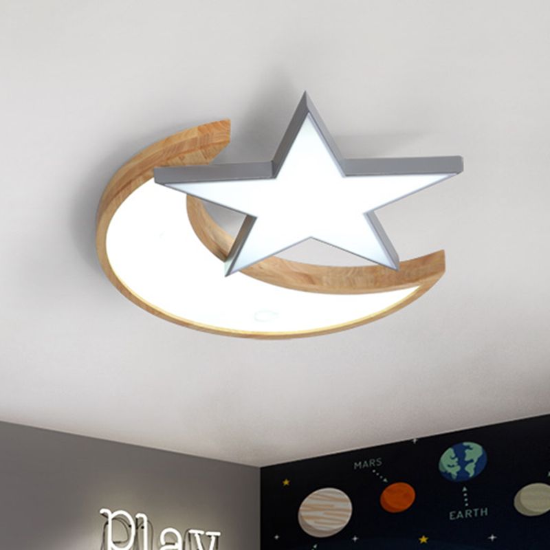 LED-Schlafzimmer Flush Licht Halterung Minimalismus Grau/Rosa/Grün Decke Flush mit Mond und Star Acryl Schatten