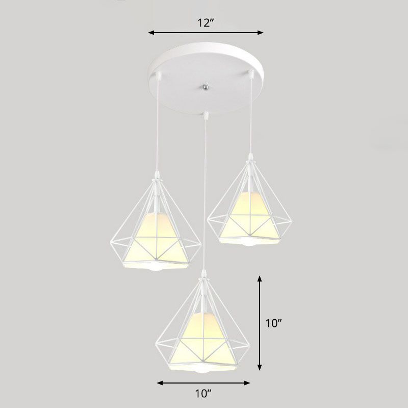 3 Bulbs Multi Ceiling Light Simplicity Diamond Frame Iron Suspension Lighting for Restaurant