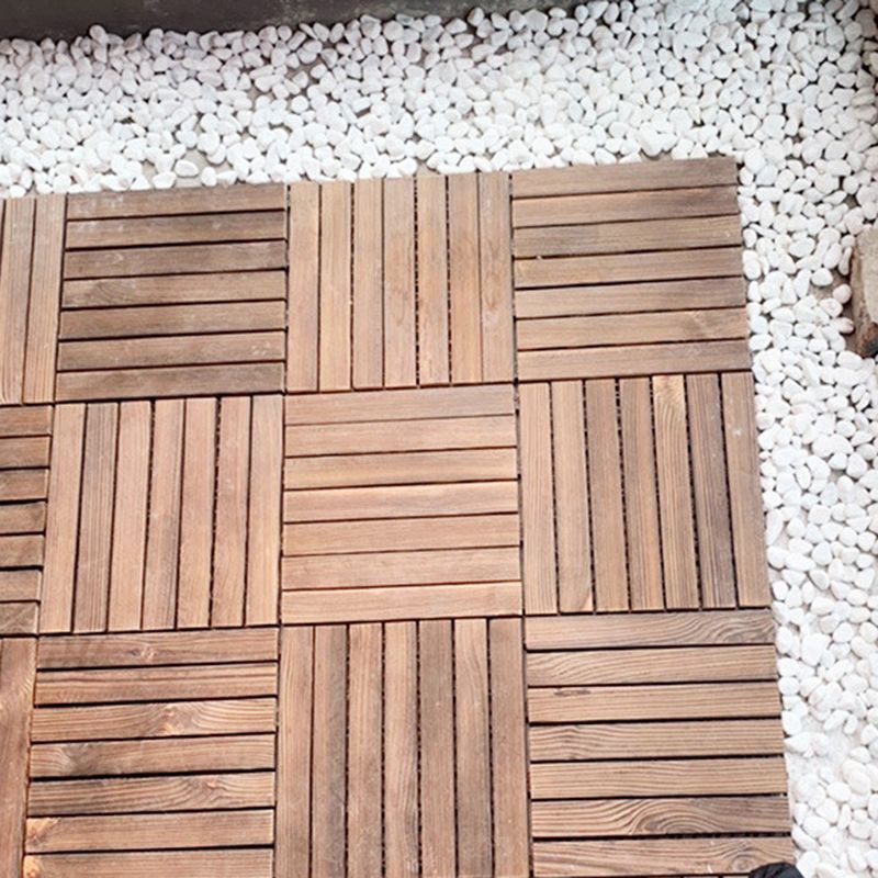 7-Slat Square Wood Floor Tiles Snapping Installation Outdoor Flooring Tiles