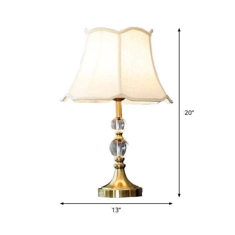 1-Light Living Room Night Lamp Modernism White Crystal Nightstand Light with Bell Fabric Shade