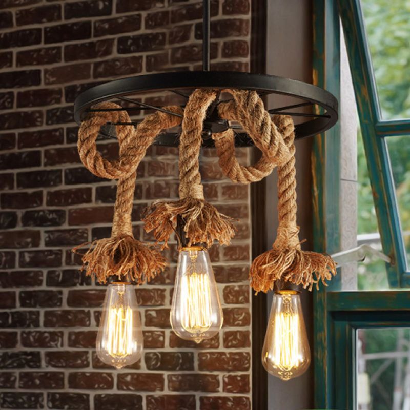 Brown Abert Bulb Design Chandelier ROPE ROPE RESTAURANTE DE RESTAURANTE DE 6 LIGRES CON COLGAR CON REDIL